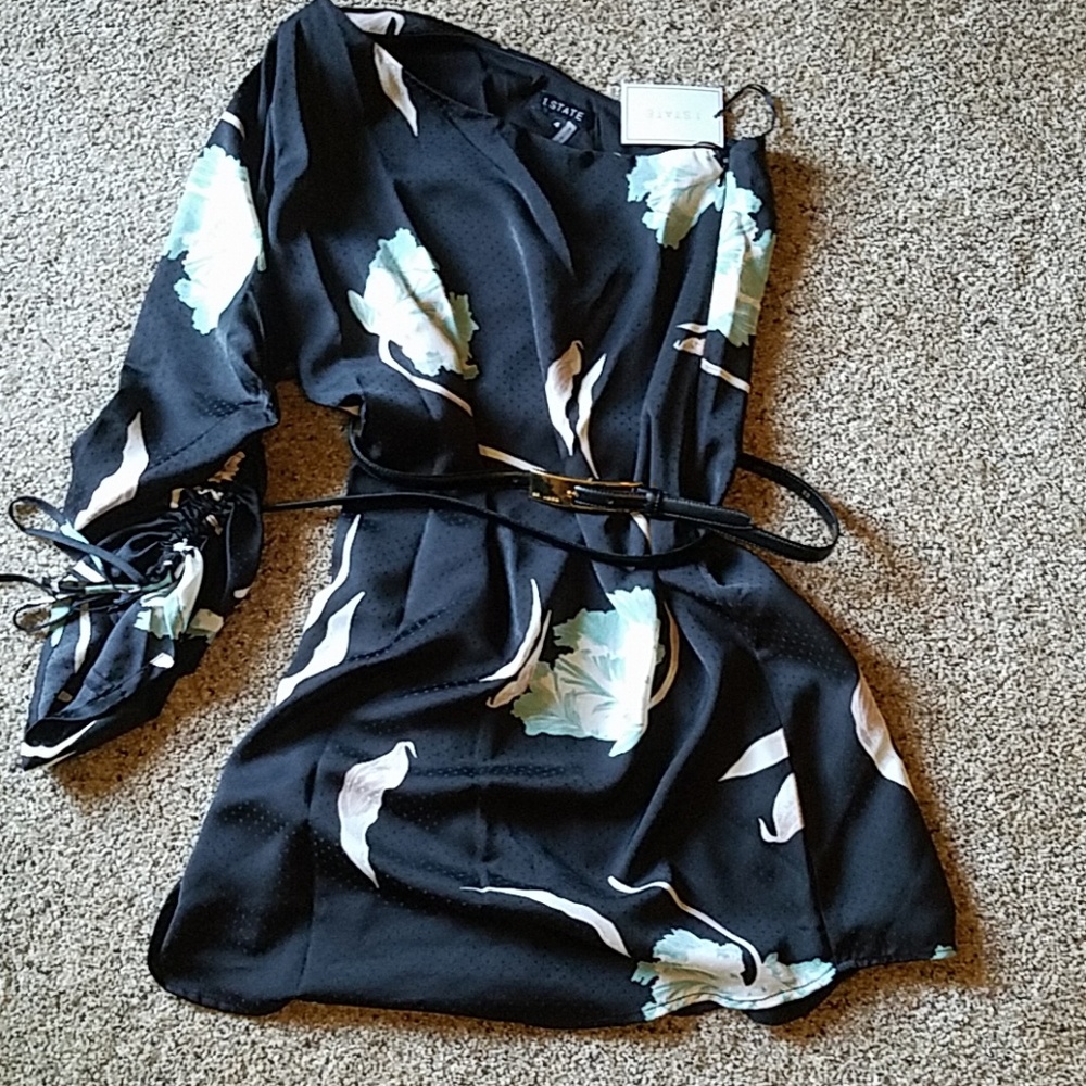 1. STATE one shoulder black floral dress
